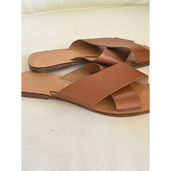 Seychelles Chai Slide Sandals 6.5 Brown Tan Leather Travel Resort Beach Square - Picture 2 of 4